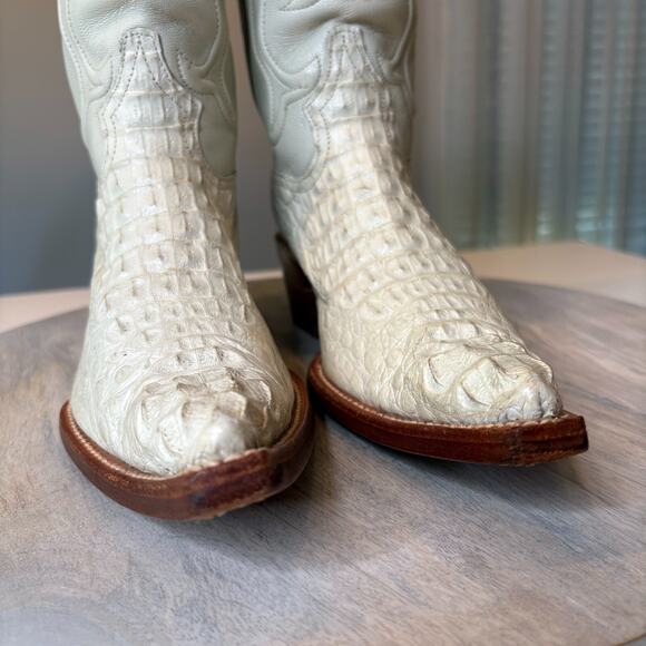 Los Altos Boots Men's White Caiman Crocodile Leather Cowboy Boots US Size 7 M 7M - Picture 5 of 13